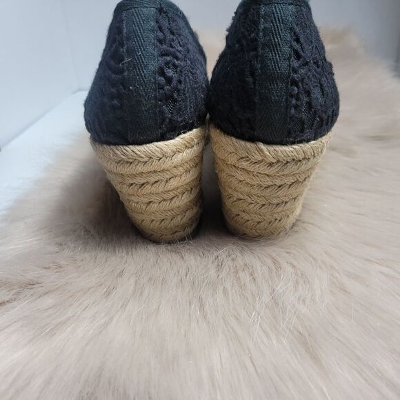 Tory Burch Jackie Wedge Womens Black Lace Espadrille Shoes - Picture 4 of 8